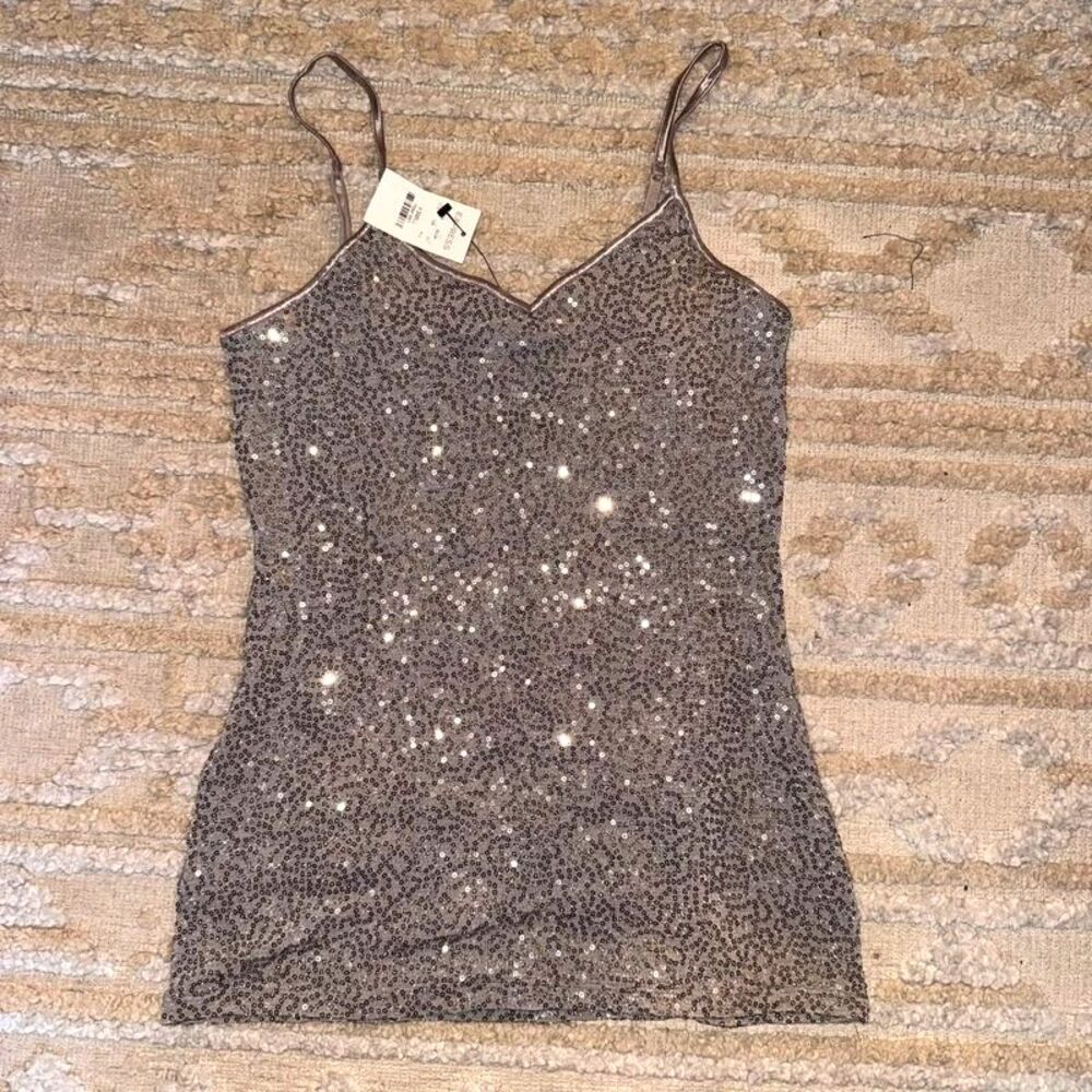 NWT Express Sequin Cami Tank Top XS Silver Gray Sparkle Y2K Party